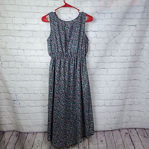 Three Seasons Maternity Sundress Navy Floral Chiffon Hi-Lo Midi Mom Tank Dress - Picture 9 of 9